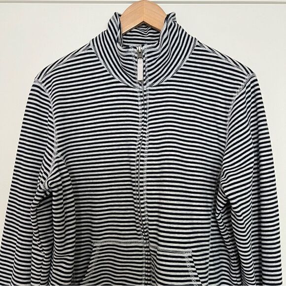 LL Bean Sweatshirt Womens Large White Blue Stripe Full Zip Stretch Outdoor Soft - Picture 2 of 13